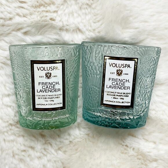 🔮 5/$25 Set of 2‎ Empty Voluspa French Cade Lavender Mini Candle Jars - Picture 1 of 5